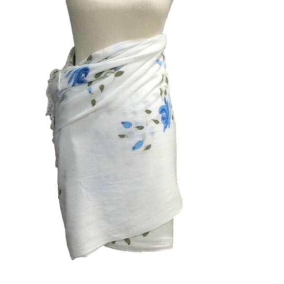 Tropical Tanlines Watercolor Blue & White Floral Wrap Cover Up - Picture 9 of 9